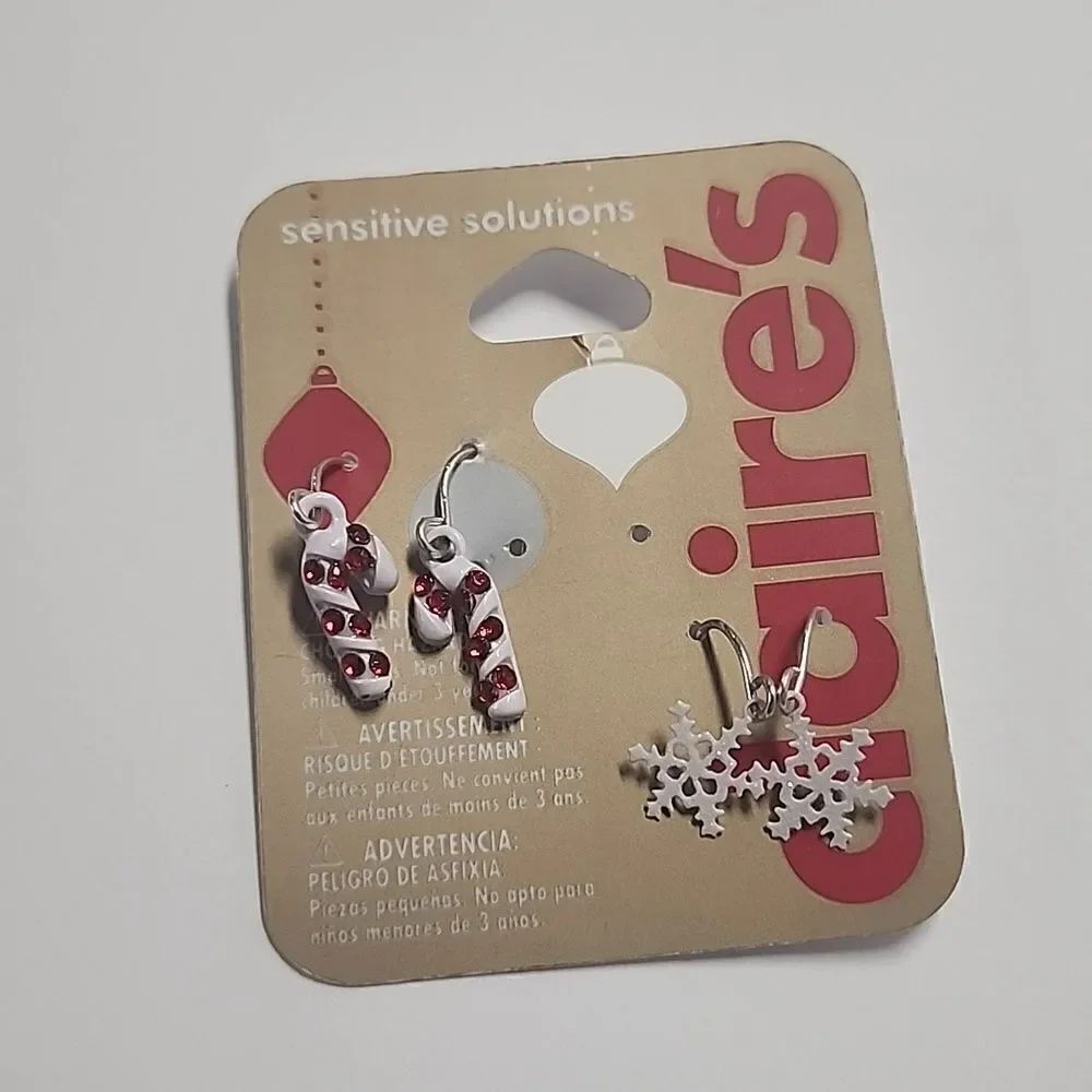 Claires Sensitive Solutions Earrings Candy Cane Snowflake New Girls Womens Teen